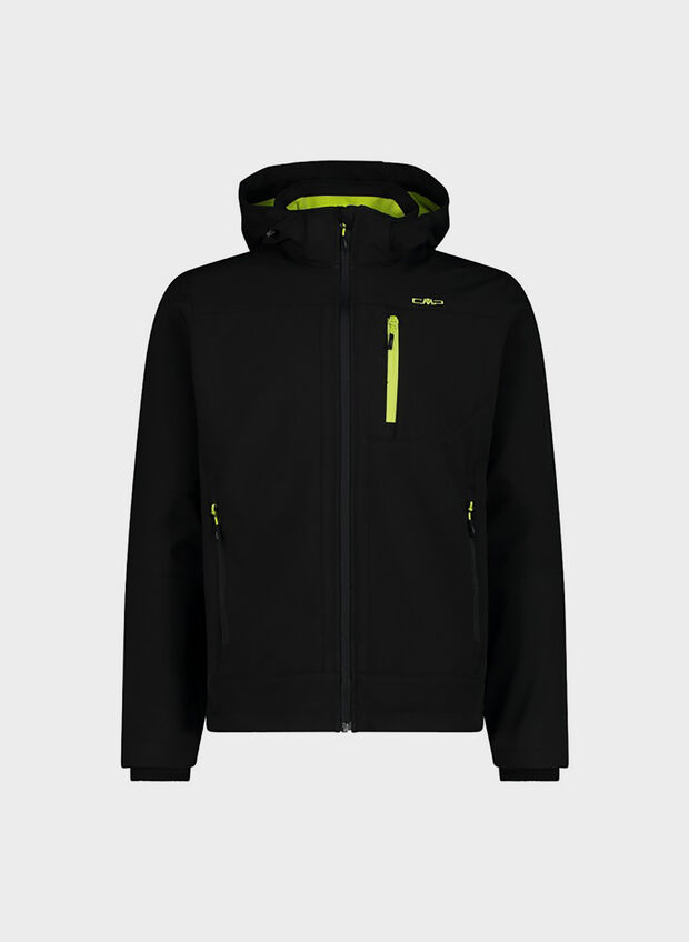 GIACCA IN SOFTSHELL CON CAPPUCCIO STACCABILE, 29US BLKLIME, large