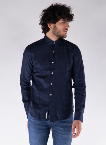 CAMICIA A MANICHE LUNGHE IN LINO, 0710 NVY, small