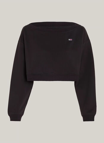 FELPA CROP ESSENTIAL CON SCOLLO A BARCA, BDS BLK, small