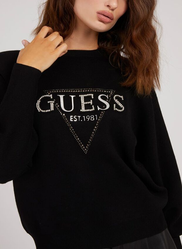 GUESS MAGLIONE LOGO FRONTALE STRASS Black | Sport85