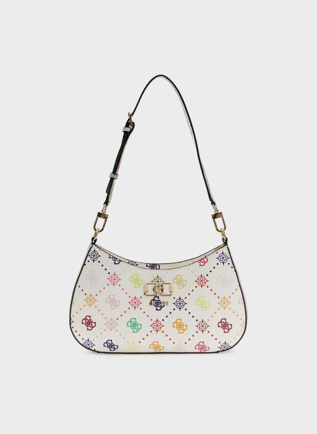 BORSA A SPALLA CON LOGO EMELIE, MUO WHT MULTI, large