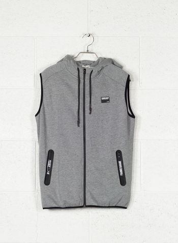 GILET FELPA CON CAPPUCCIO, GRIGIO, small