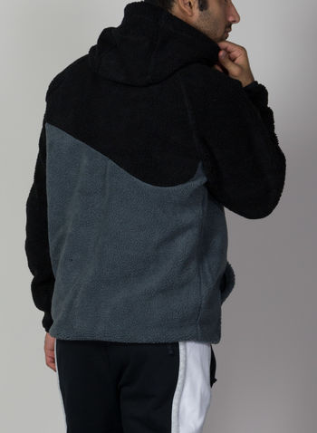 FELPA PULLOVER IN SHERPA CON CAPPUCCIO, 010BLKANTR, small
