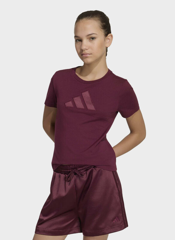 T-SHIRT SATIN LOGO RAGAZZA, - MAROON, medium